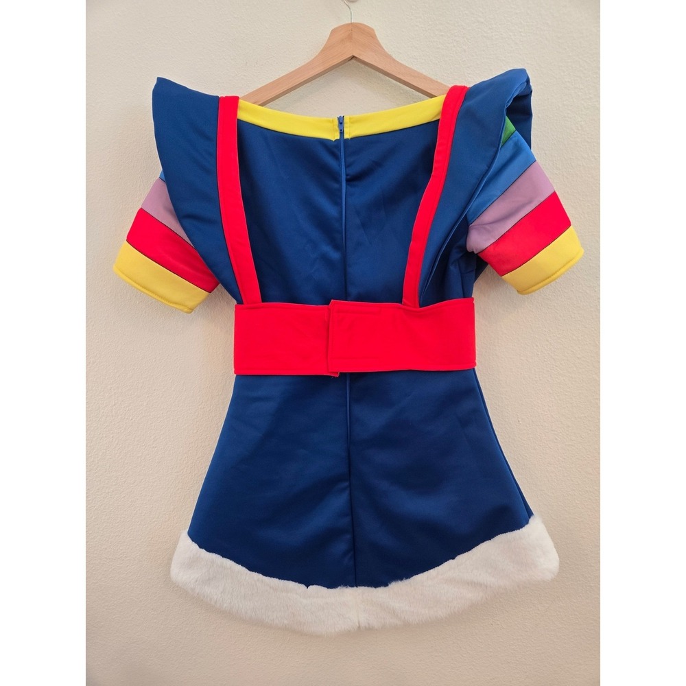 Rainbow Brite Womens Costume Dress Blue Rainbow Striped Halloween Cosplay S - Picture 3 of 9